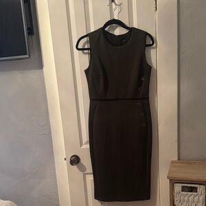 Enfocus Studio Dark Olive Midi Dress with Button Detail